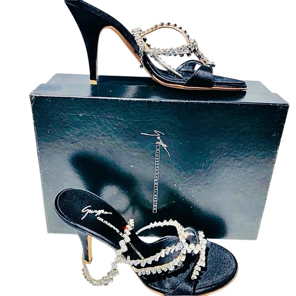 Giuseppe Zanotti black satin high heel with crystals Sz 8 eu 38 never worn - Picture 9 of 15